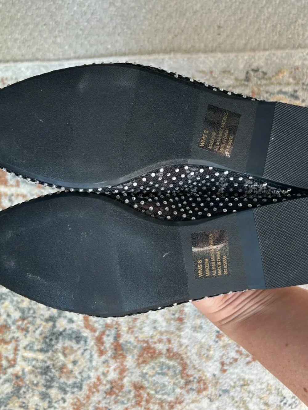 Dolce Vita Sz 8 Mesh Ballet Flats Black w/ Rhinestones & Ballerina Bow Orig. $68 - Picture 4 of 5